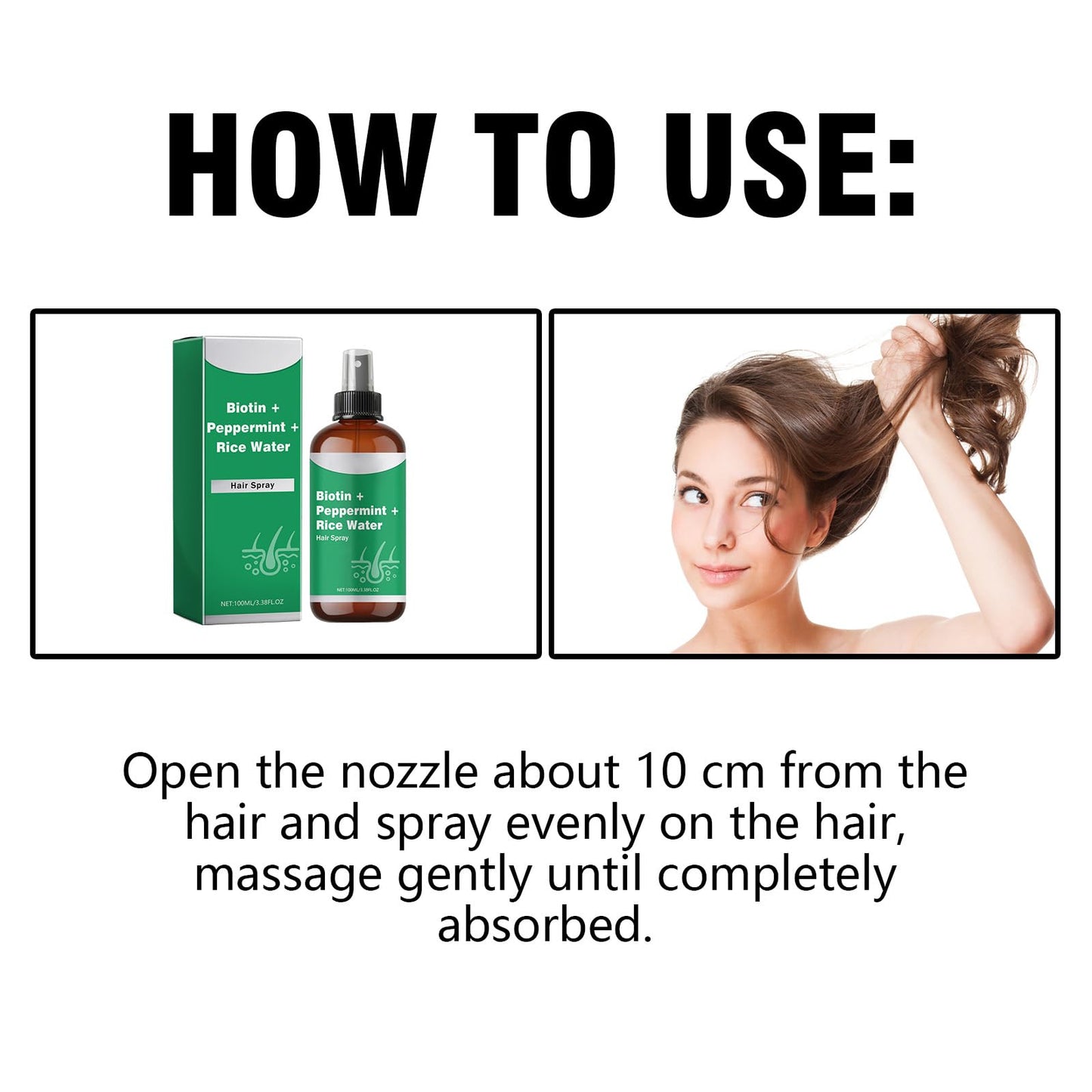 Rice Water for Hair Growth Spray - Serum with Biotin, Peppermint and Rice Water, Non-Greasy Spray Naturally Thicker, Longer, Softer Men & Women 3.38 fl oz