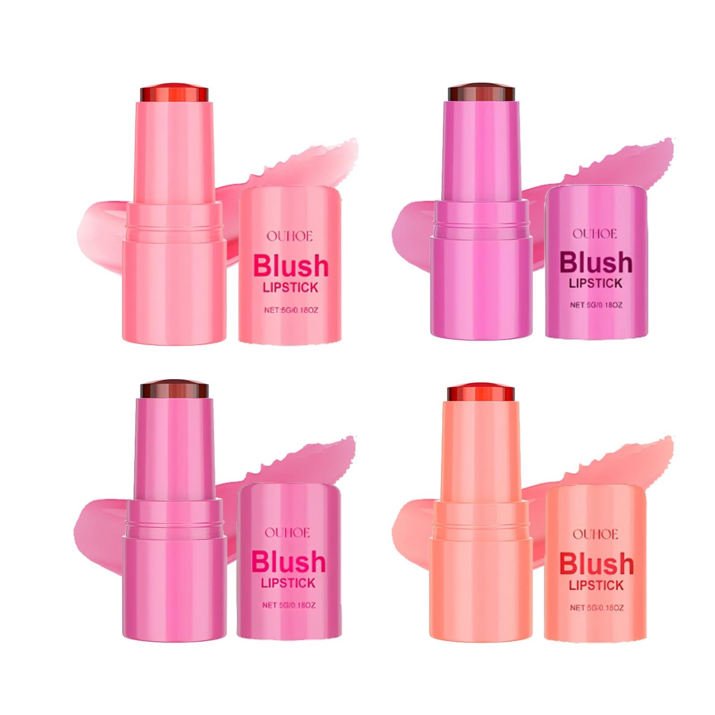 EELHOE 4 PCS Jelly Tint blush Stick, Multi-Use Cooling Water Jelly Tint, Moisturizing Natural Lip and Cheek Stain Stick, Clear Glossy Lip Gloss Waterproof, Longlasting, Non-Stick, Vivid Color (4PCS)
