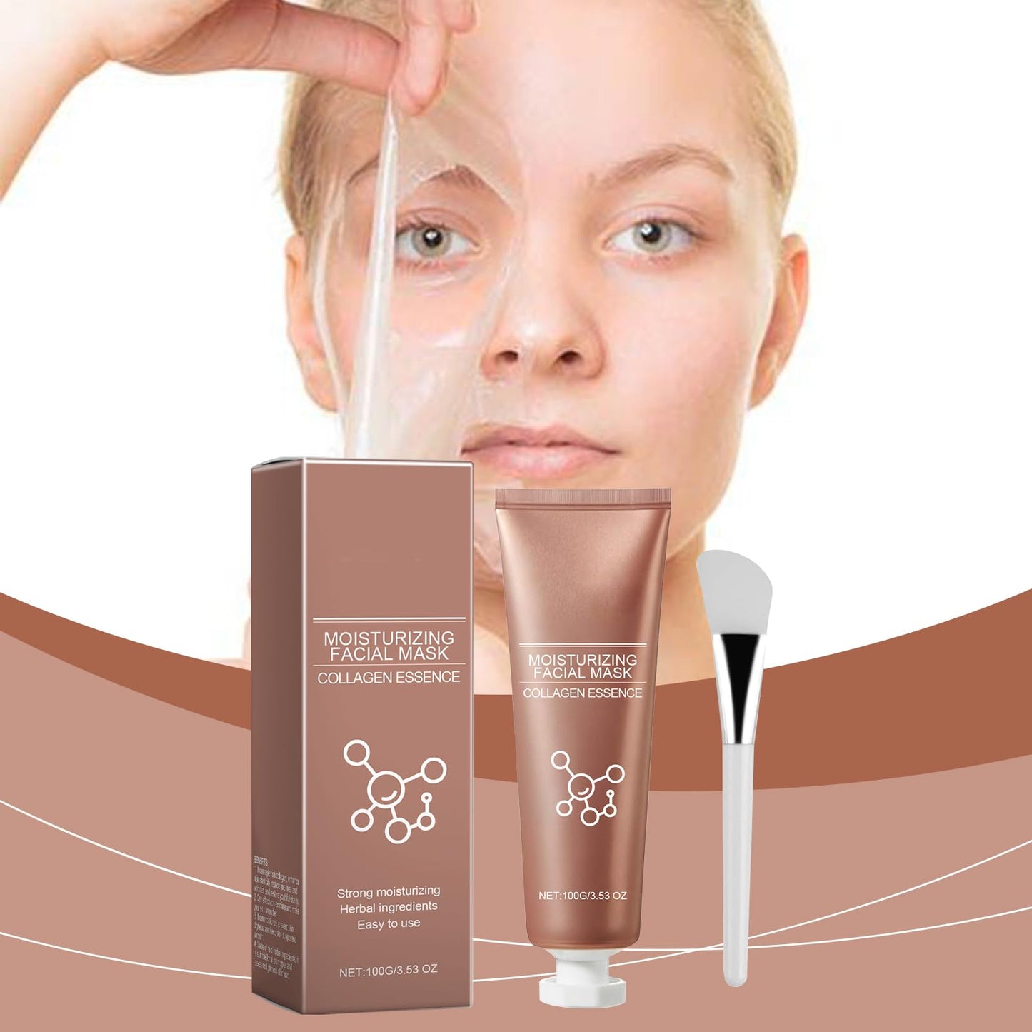 Collagen Peel off Mask, Collagen Glow Mask, Moisturizing Peel off Facial Mask for Elasticity, Firmness, Glow Skin, 3.53 OZ (Brush Included)