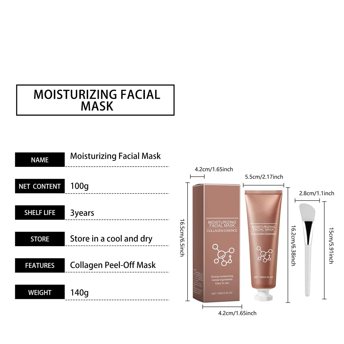 Collagen Peel off Mask, Collagen Glow Mask, Moisturizing Peel off Facial Mask for Elasticity, Firmness, Glow Skin, 3.53 OZ (Brush Included)
