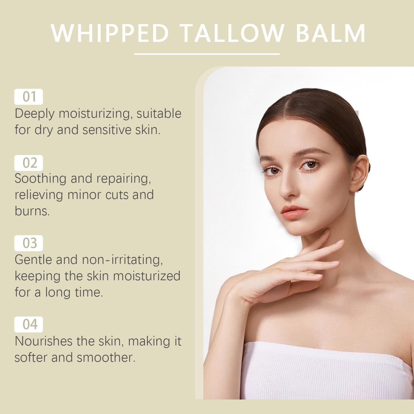 Beef Tallow Balm for Skin Whipped Beef Tallow for Face, Organic Grass-Fed Beef Tallow Moisturizing with Honey for Soft Smooth Skin