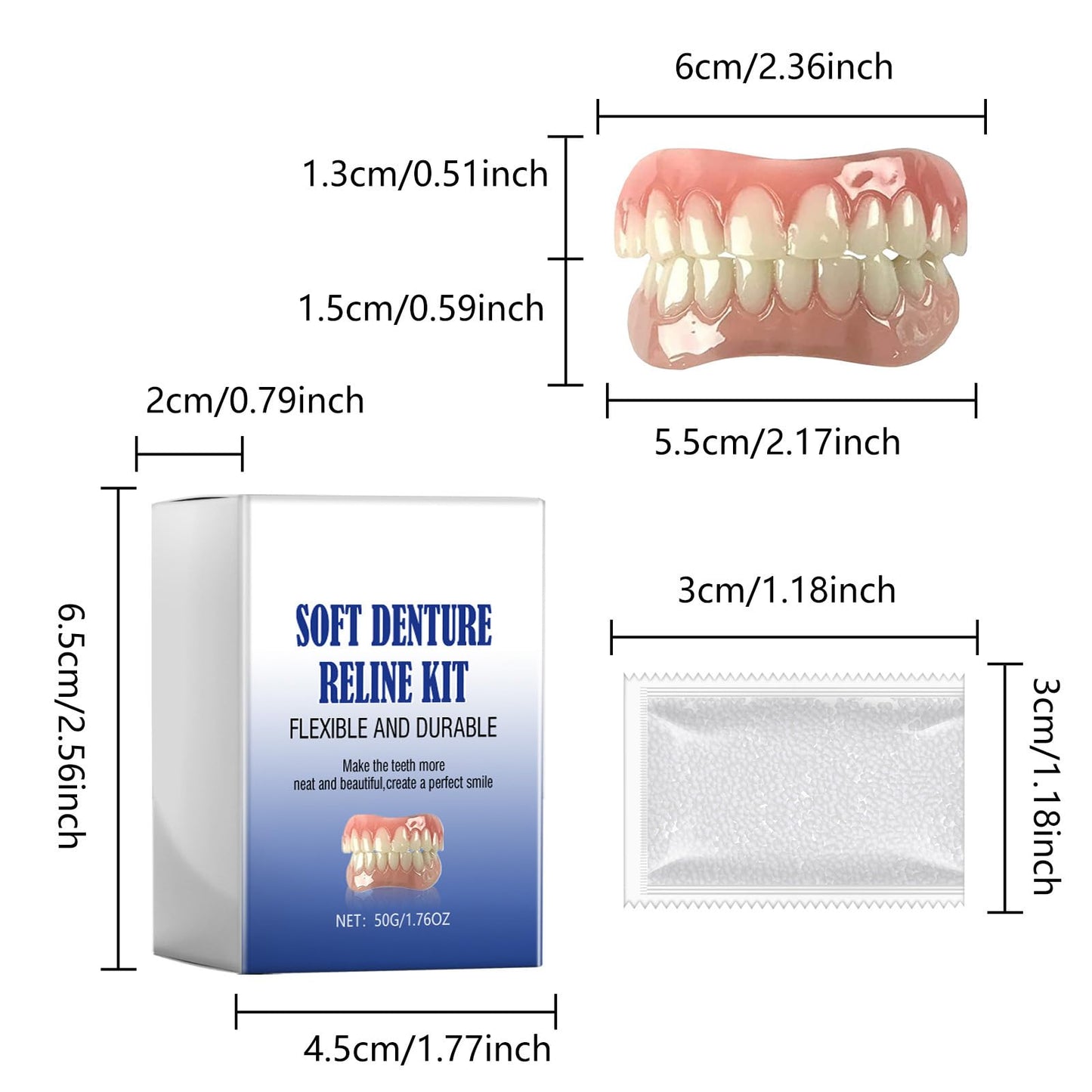 Silicone Denture Reline Kit for Men and Women Upper and Lower Matching Set Fake Teeth Natural Shade Soft Denture Reline Kit Make Teeth More Neat