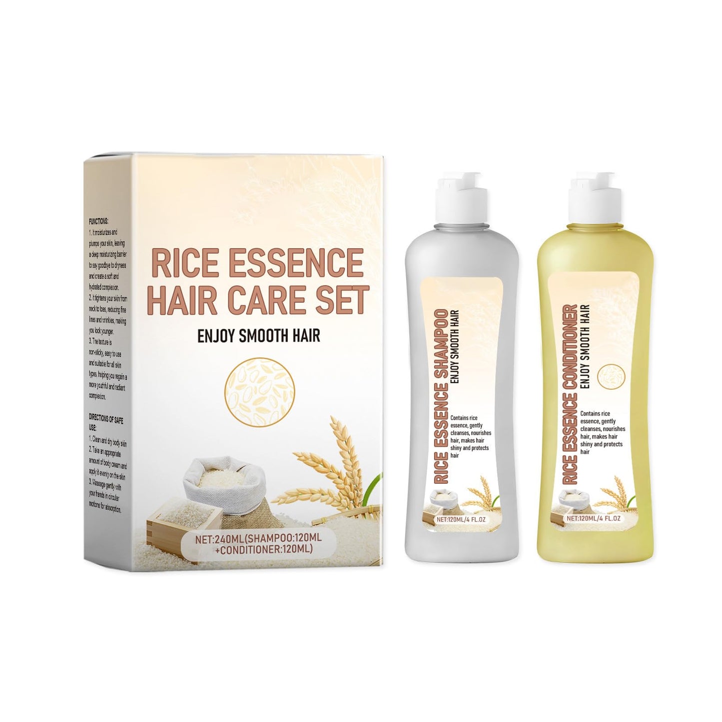 Rice Water Shampoo and Conditioner Hair Growth Shampoo Nourishing Hair Care Combo Set Strengthen Fuller Hair Anti Dryness and Damage for Women Men Thinning Fine Hair