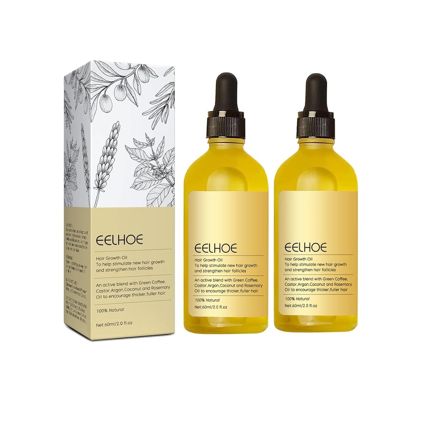 EELHOE Hair Growth Oil, Veganic Natural Hair Growth Oil, Veganic Rosemary Oil for Dry Damaged and Thin Hair, 2 Fl Oz *2 PCS