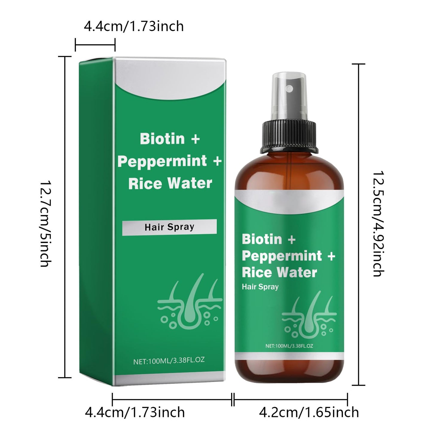 Rice Water for Hair Growth Spray - Serum with Biotin, Peppermint and Rice Water, Non-Greasy Spray Naturally Thicker, Longer, Softer Men & Women 3.38 fl oz