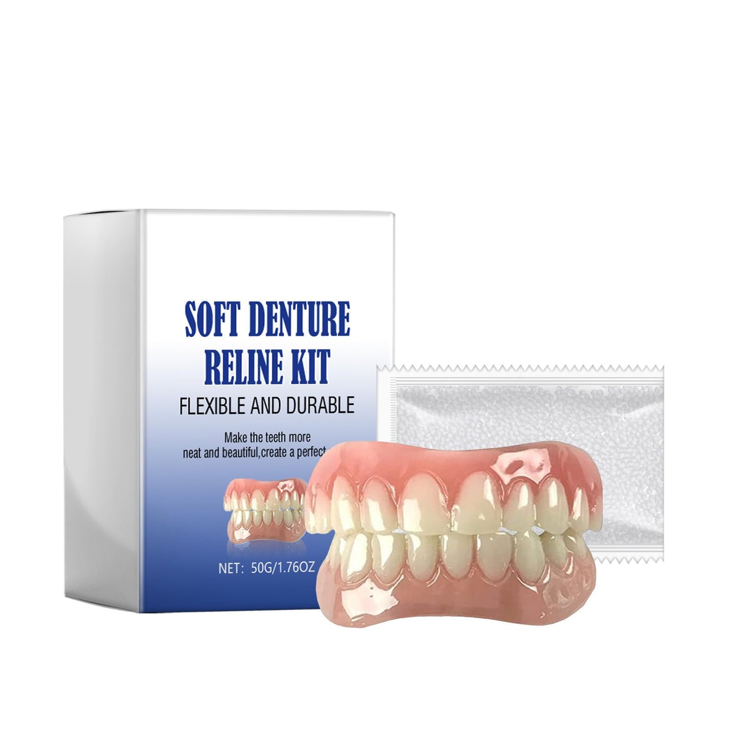 Silicone Denture Reline Kit for Men and Women Upper and Lower Matching Set Fake Teeth Natural Shade Soft Denture Reline Kit Make Teeth More Neat