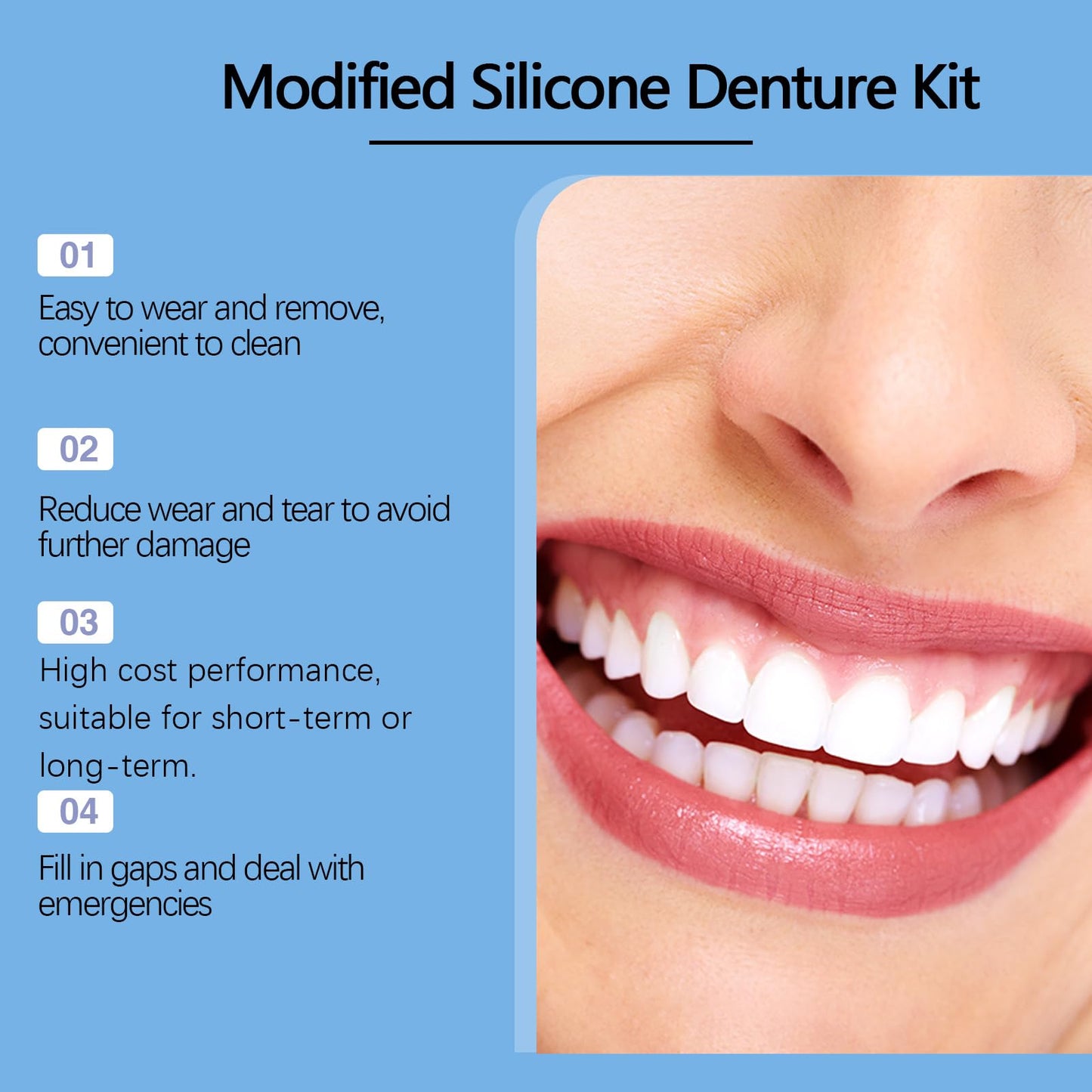 Silicone Denture Reline Kit for Men and Women Fake Teeth Natural Shade Soft Denture Reline Kit Make Teeth More Neat