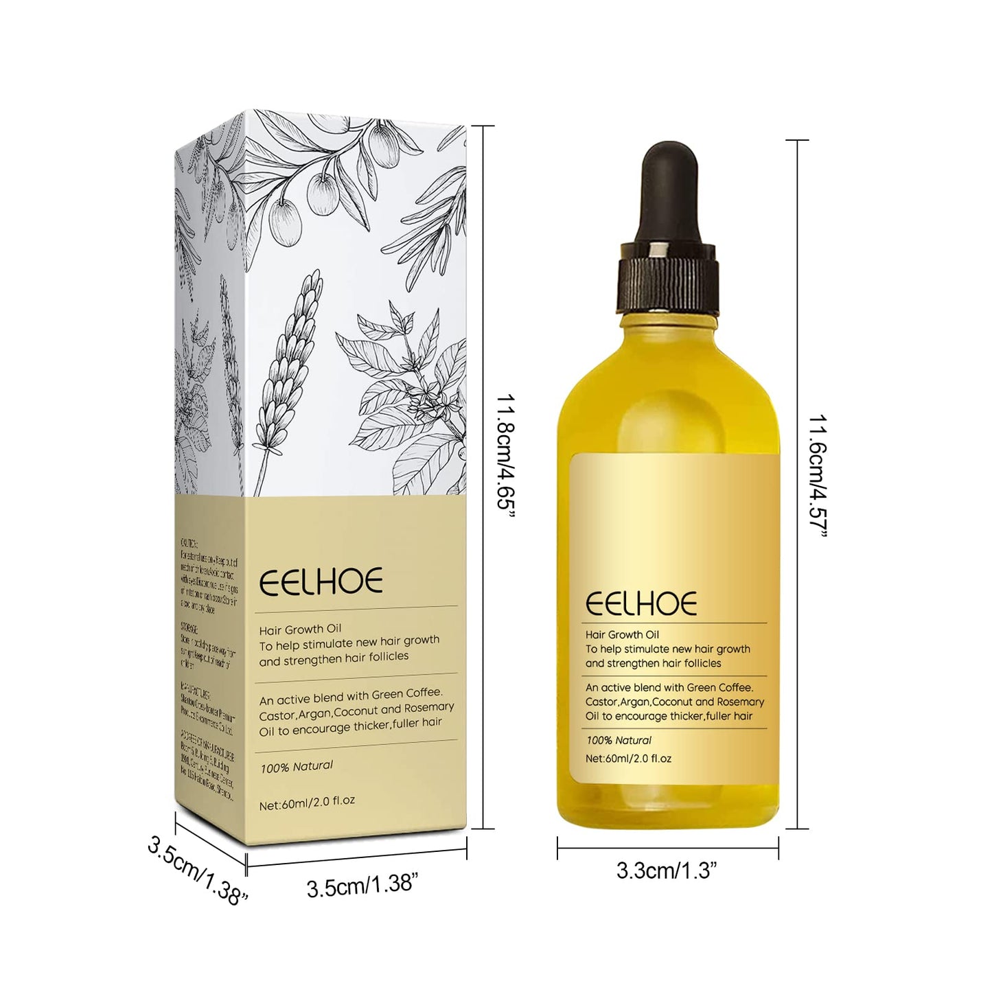 EELHOE Hair Growth Oil, Veganic Natural Hair Growth Oil, Veganic Rosemary Oil for Dry Damaged and Thin Hair, 2 Fl Oz *2 PCS