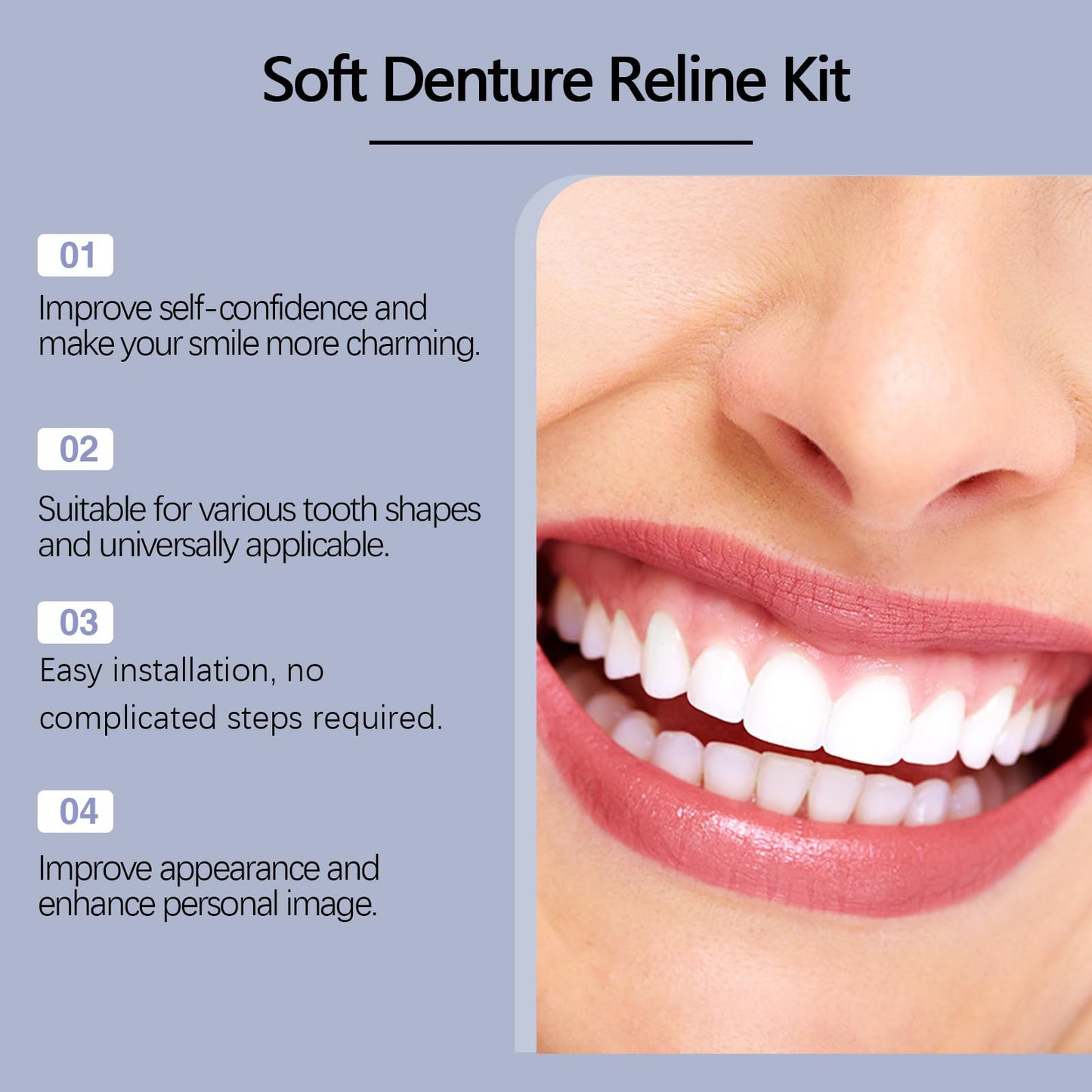 Silicone Denture Reline Kit for Men and Women Upper and Lower Matching Set Fake Teeth Natural Shade Soft Denture Reline Kit Make Teeth More Neat