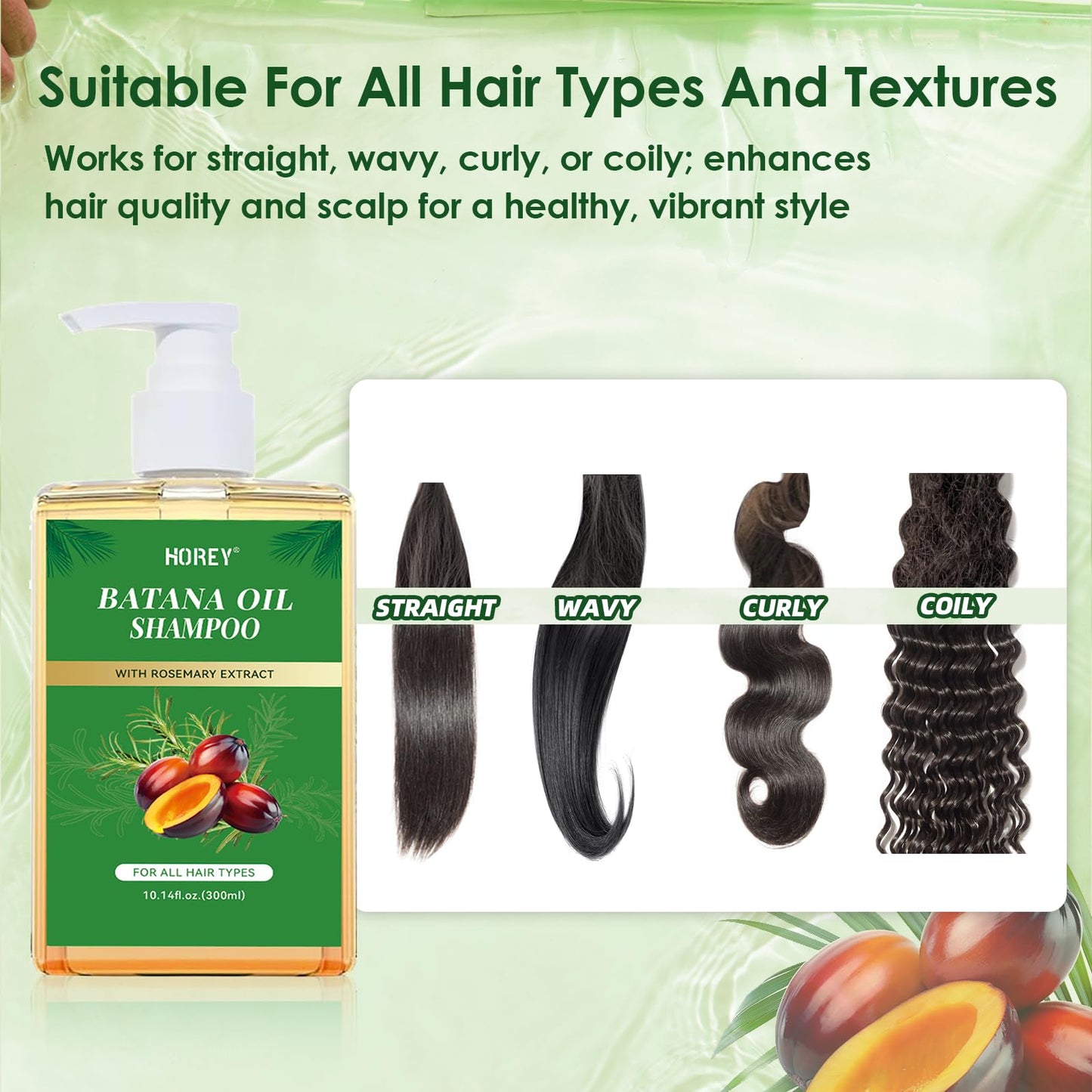 Batana Oil Shampoo, Batana Shampoo with Rosemary Extract, Hair Growth Batana Oil & Rosemary Formula for Men Women Hair Nourishing & Regenerating, 300ml/10.14 Fl.Oz