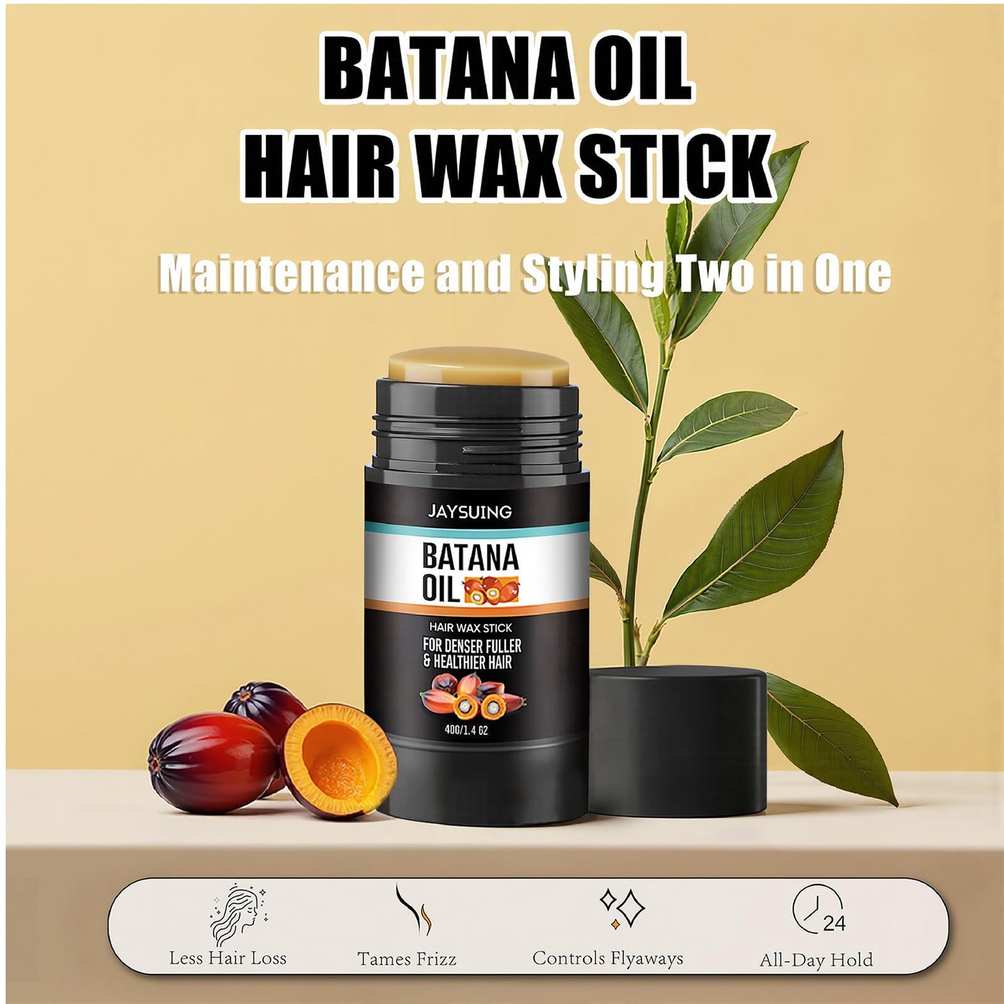 Hair Wax Stick with Batana Oil & Castor Oil, Non-Greasy Slick Back Stick, Hair Styling Stick for Women & Men's Flyaways Edge Frizz Hair, Long Lasting Hold, Nourishing Smoothing Hair, 1.4 Oz