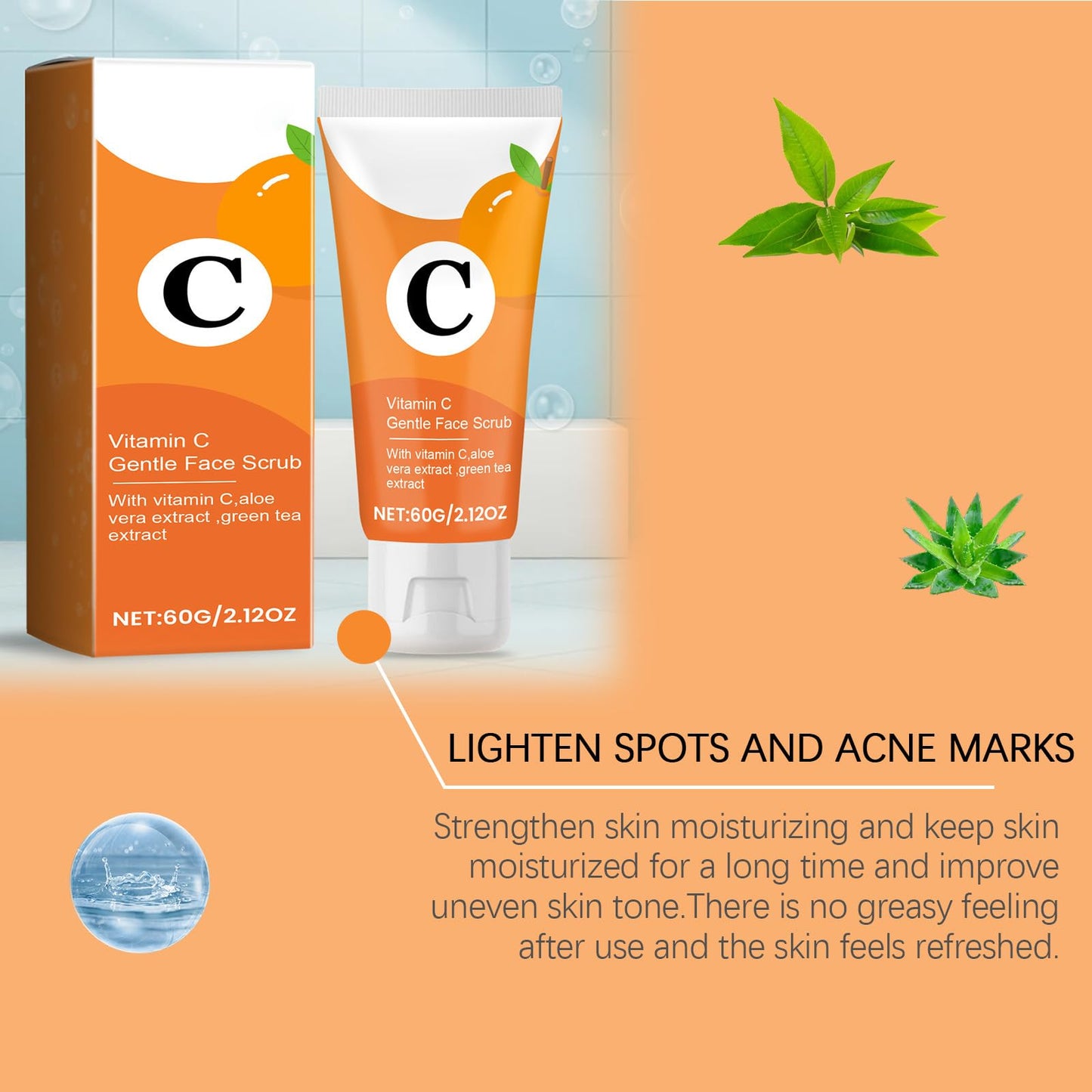 Vitamin C Gentle Face Scrub Exfoliating Face Wash for Blackheads, Pore Dirt & Dark Spots for All Skin Types - Softens & Smooths Skin with Vitamin C, Aloe Vera and Green Tea Extract