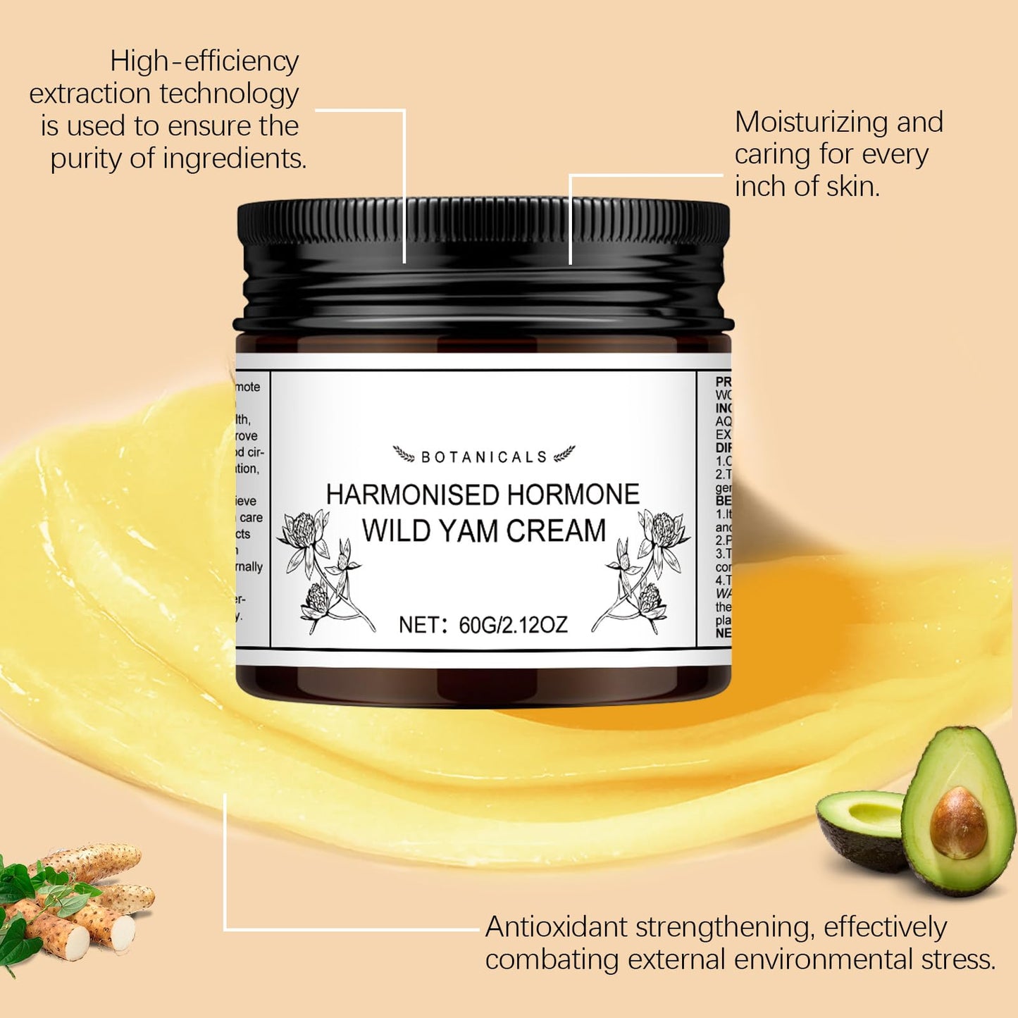 Wild Yam Cream, Organic Wild Yam Cream for Balancing Hormones for Women, Skin Regeneration, Mood Balance, Improve Sleep, PMS and Menopause Symptoms Relief(60g/2oz)