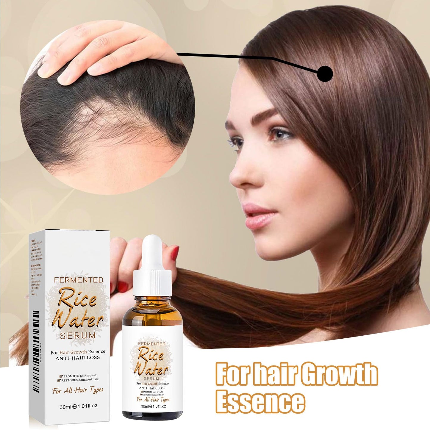 Rice Water Serum for Hair Growth Spray - Serum with Angelica Extract, Soybean, Wheat Germ for Hair Mask, Hair Care, Scalp Treatment, Thickening Dry Damaged Hair for Women & Men 1 fl oz