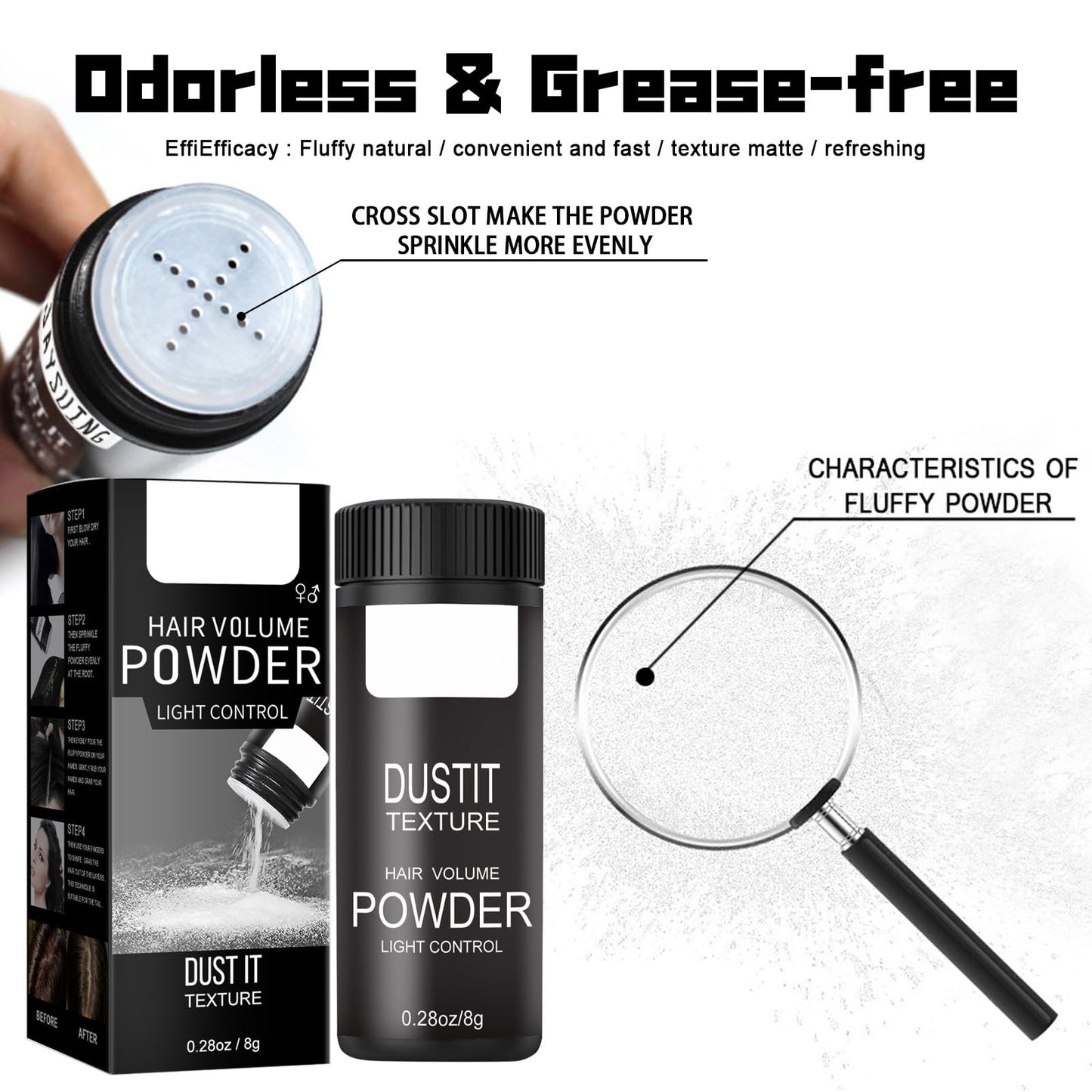 Hair Styling Powder, Texture Powder for Men Women, Matte Finish Texture Volume Powder for Soft Fluffy Hair All Day