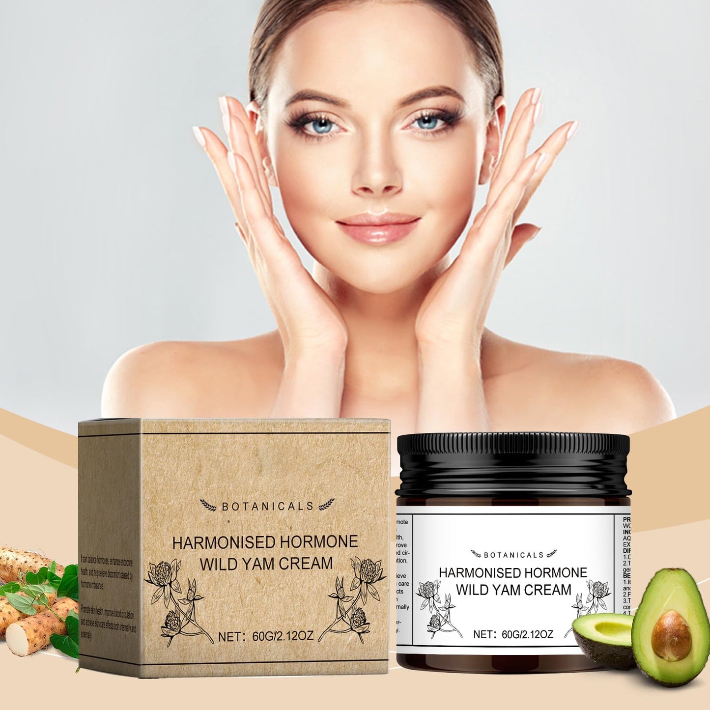 Wild Yam Cream, Organic Wild Yam Cream for Balancing Hormones for Women, Skin Regeneration, Mood Balance, Improve Sleep, PMS and Menopause Symptoms Relief(60g/2oz)