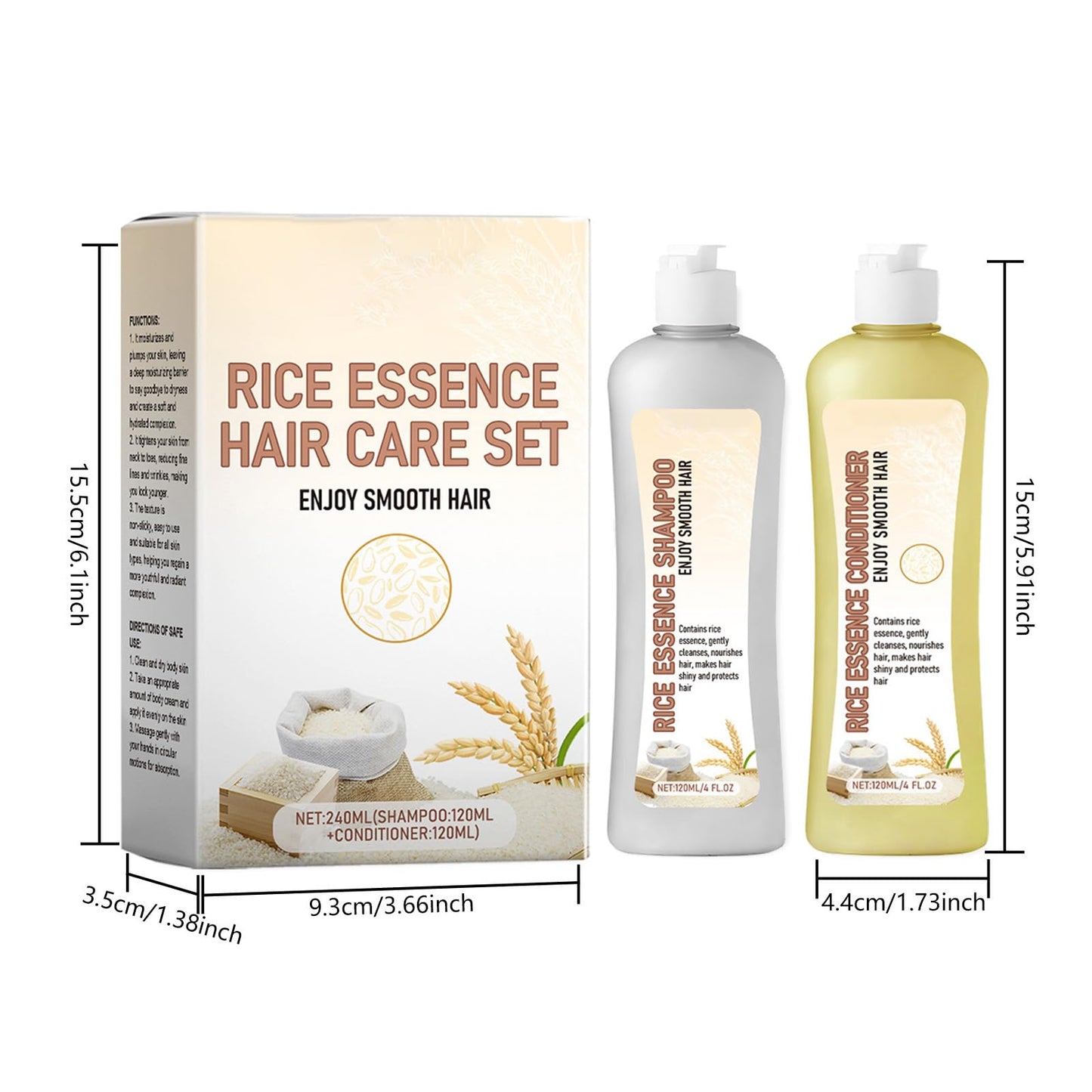 Rice Water Shampoo and Conditioner Hair Growth Shampoo Nourishing Hair Care Combo Set Strengthen Fuller Hair Anti Dryness and Damage for Women Men Thinning Fine Hair