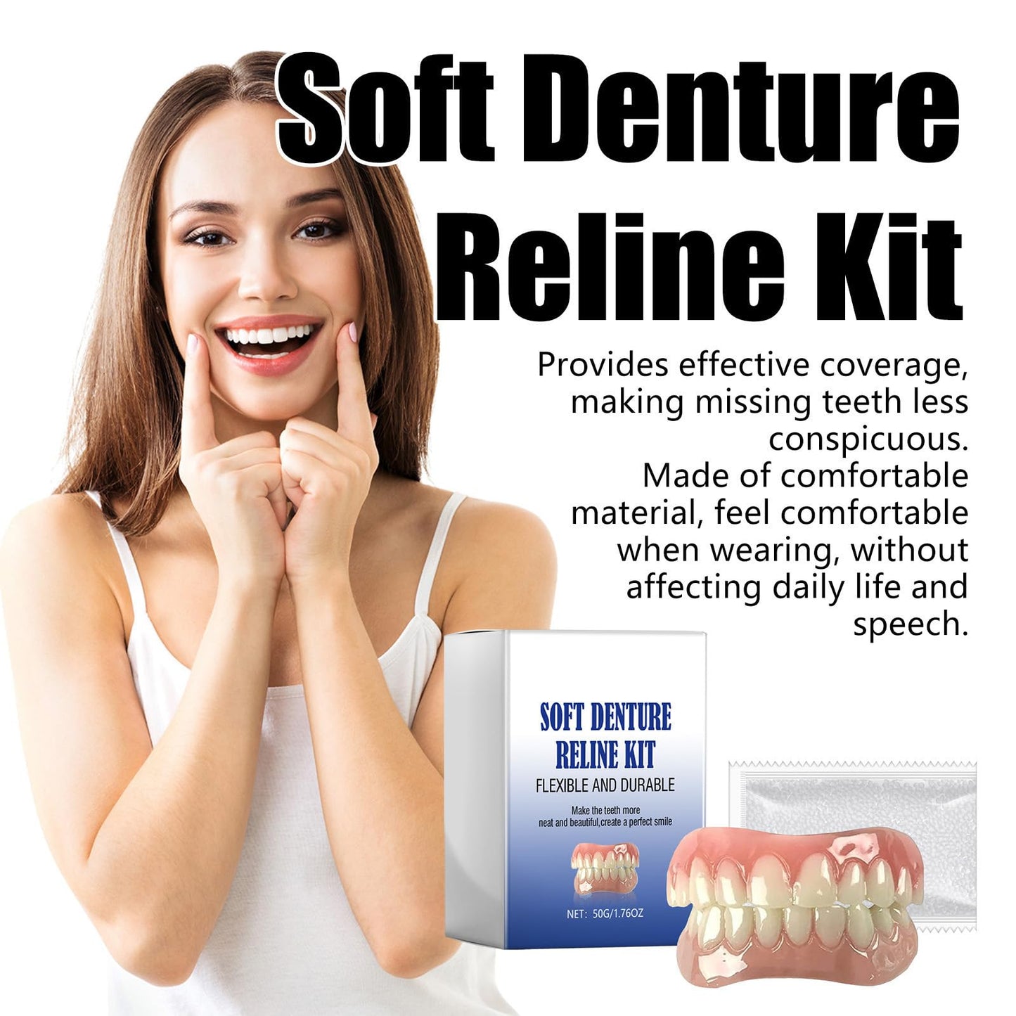Silicone Denture Reline Kit for Men and Women Upper and Lower Matching Set Fake Teeth Natural Shade Soft Denture Reline Kit Make Teeth More Neat