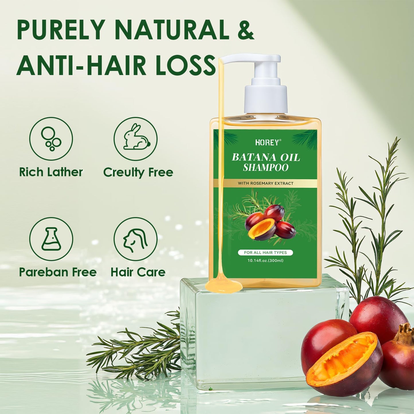 Batana Oil Shampoo with Rosemary Extract, Hair Growth Shampoo Batana Oil & Rosemary Formula for Men Women Hair Nourishing & Regenerating, 10.14 Fl.Oz / 2 Pack