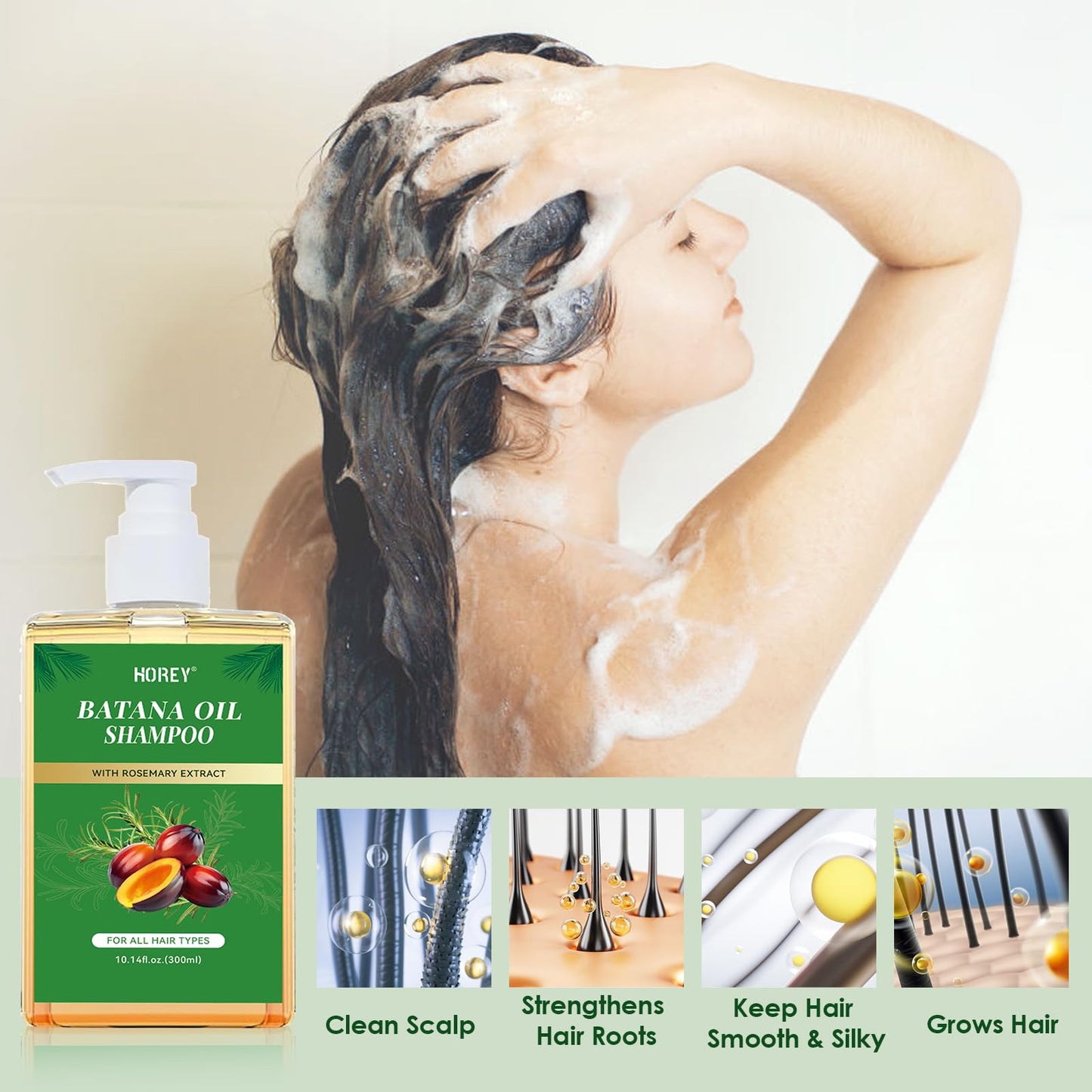 Batana Oil Shampoo with Rosemary Extract, Hair Growth Shampoo Batana Oil & Rosemary Formula for Men Women Hair Nourishing & Regenerating, 10.14 Fl.Oz / 2 Pack