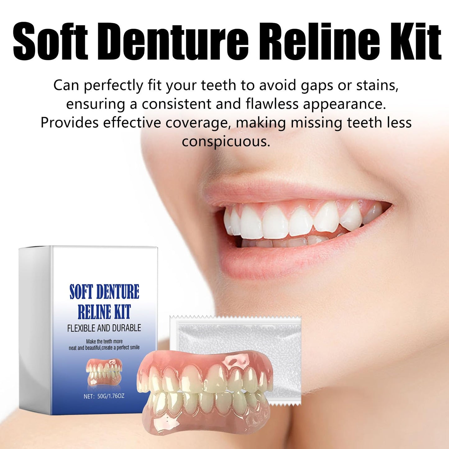 Silicone Denture Reline Kit for Men and Women Upper and Lower Matching Set Fake Teeth Natural Shade Soft Denture Reline Kit Make Teeth More Neat