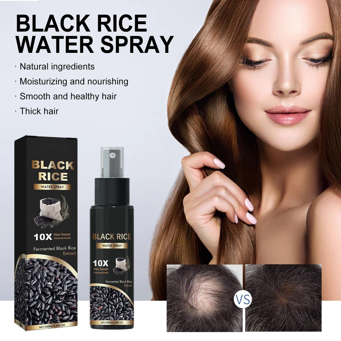 Hair Growth Spray, Black Rice Water for Hair Growth Serum - Leave-In Spray for Men & Women, Effective for Hair Loss, Damaged Dry Hair, Hair Regrowth for Thicker Longer Fuller Hair 3.38 fl oz