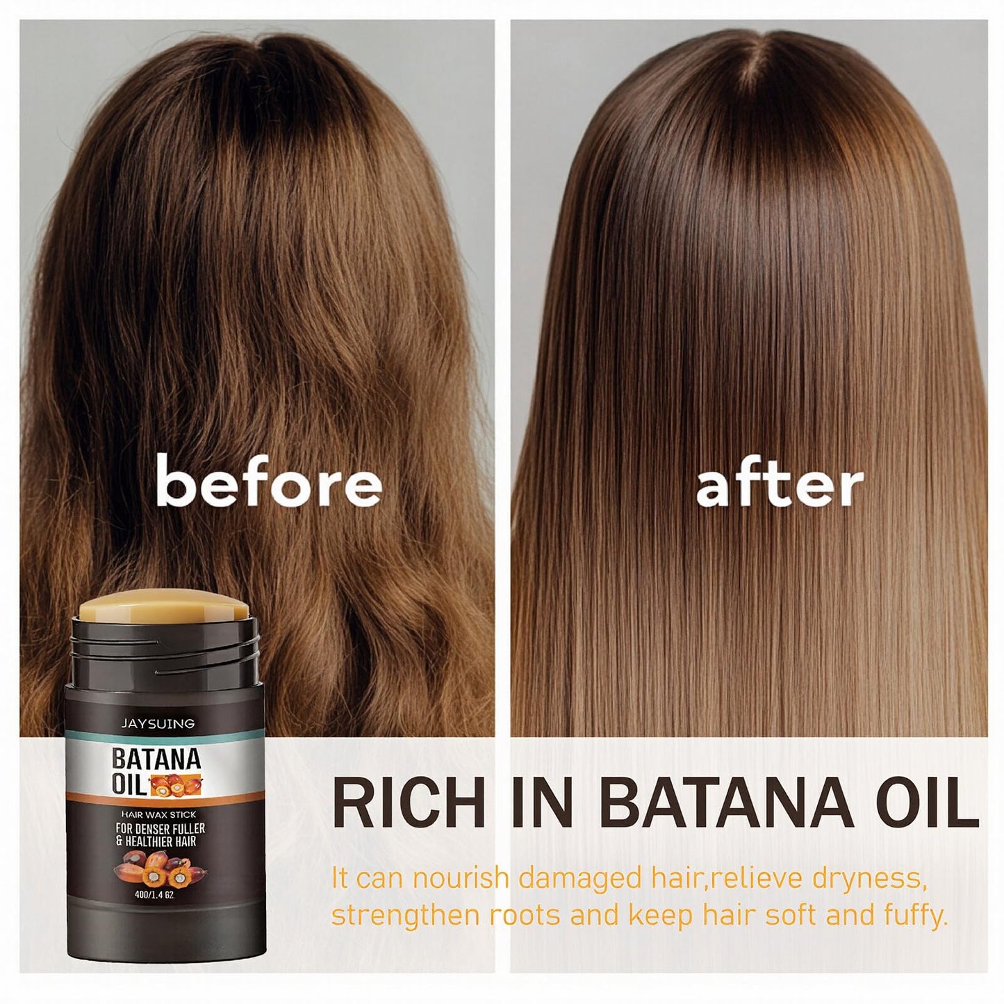Hair Wax Stick with Batana Oil & Castor Oil, Non-Greasy Slick Back Stick, Hair Styling Stick for Women & Men's Flyaways Edge Frizz Hair, Long Lasting Hold, Nourishing Smoothing Hair, 1.4 Oz