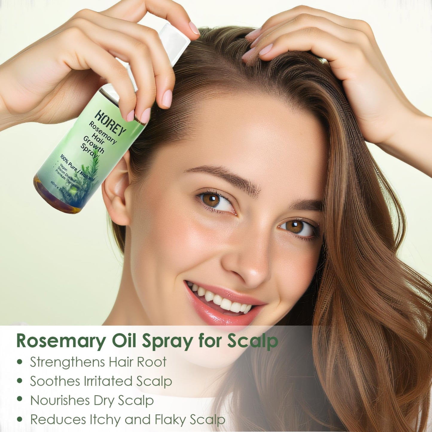 Horey Rosemary Oil for Hair Growth Spray Natural Organic Rosemary and Castor Oil for Scalp & Hair Strengthening Effective for Women Men Hair Loss, 2.02 fl oz