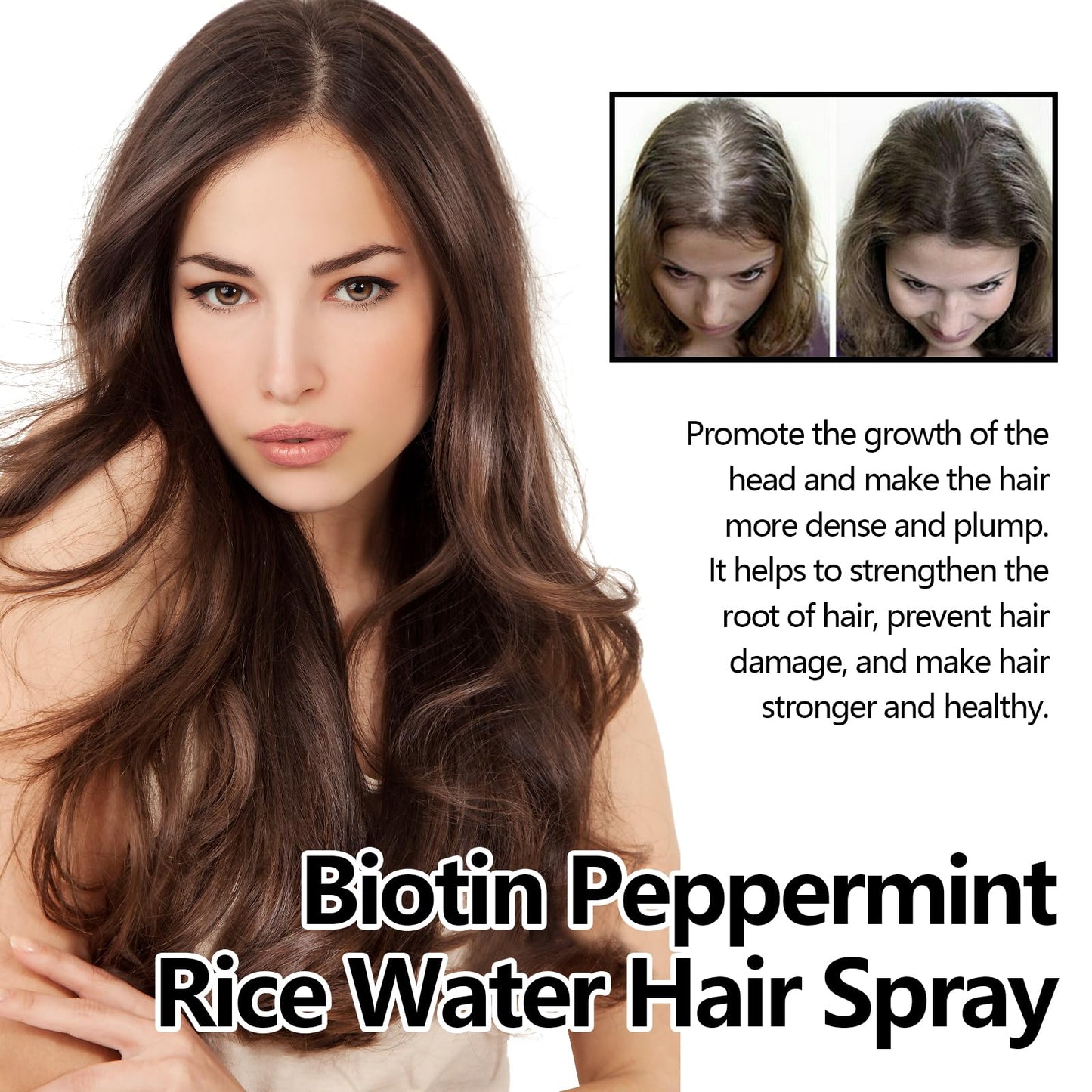Rice Water for Hair Growth Spray - Serum with Biotin, Peppermint and Rice Water, Non-Greasy Spray Naturally Thicker, Longer, Softer Men & Women 3.38 fl oz