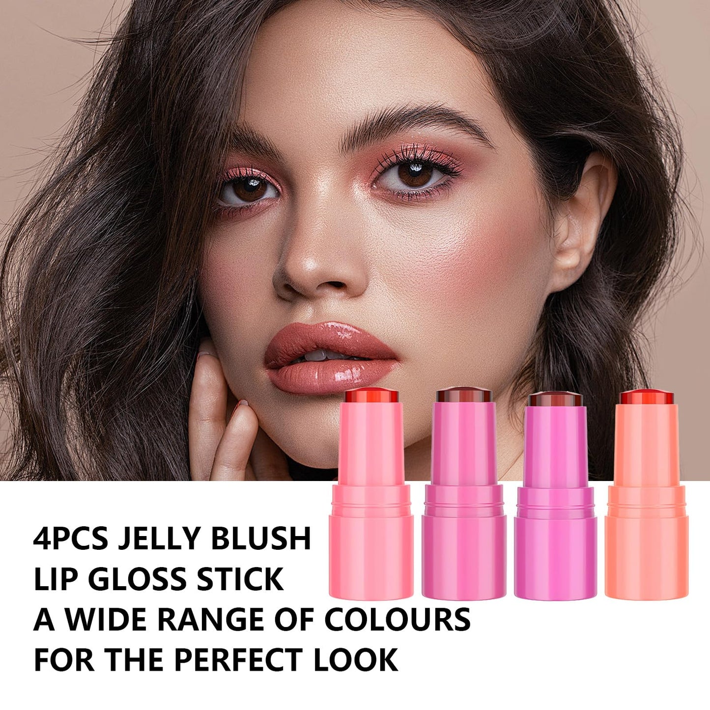 EELHOE 4 PCS Jelly Tint blush Stick, Multi-Use Cooling Water Jelly Tint, Moisturizing Natural Lip and Cheek Stain Stick, Clear Glossy Lip Gloss Waterproof, Longlasting, Non-Stick, Vivid Color (4PCS)