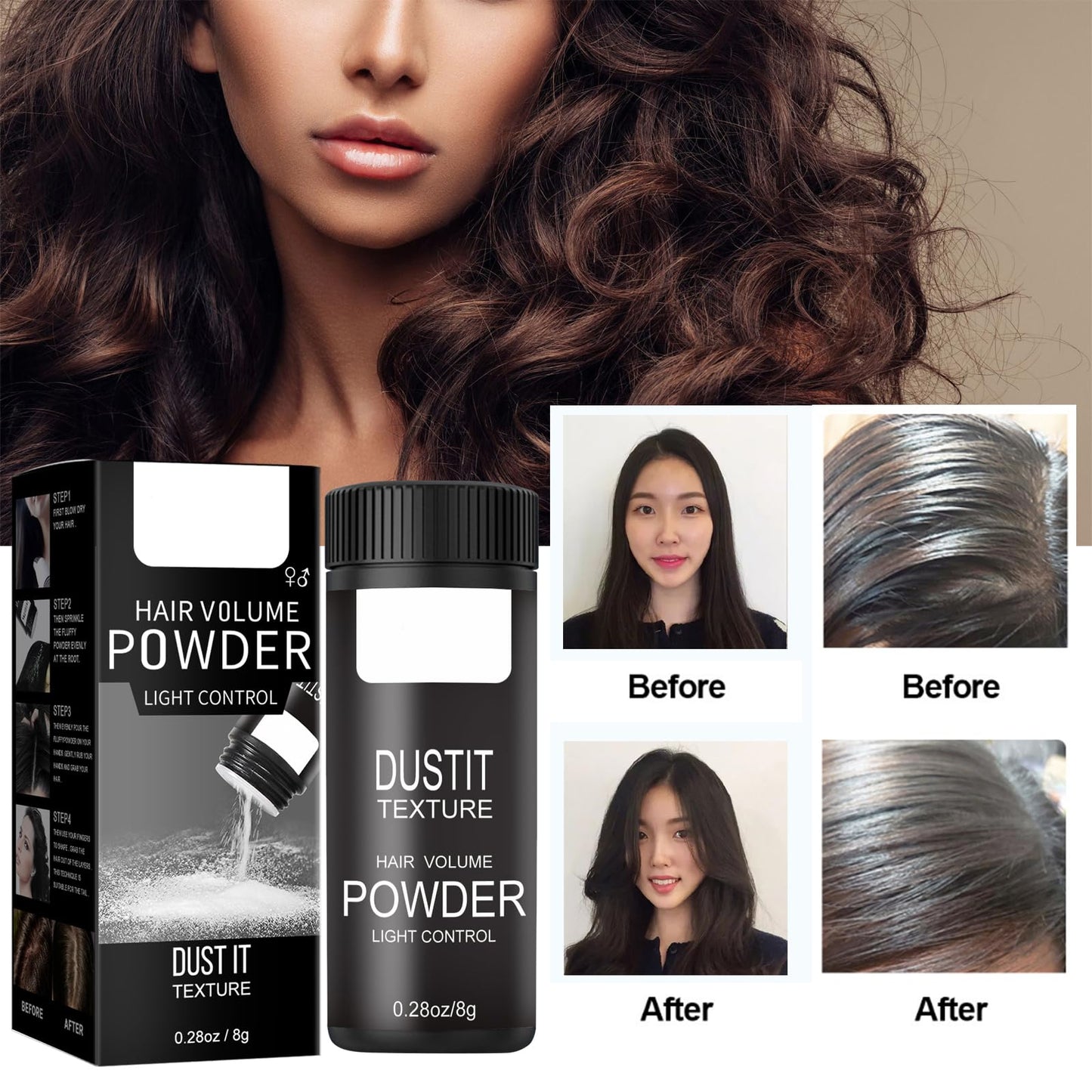 Hair Styling Powder, Texture Powder for Men Women, Matte Finish Texture Volume Powder for Soft Fluffy Hair All Day