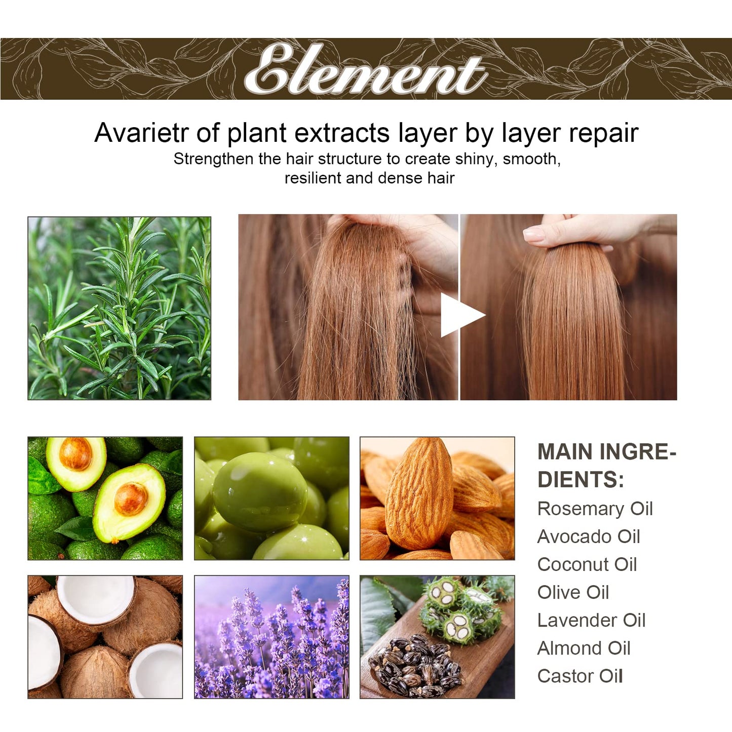 EELHOE Hair Growth Oil, Veganic Natural Hair Growth Oil, Veganic Rosemary Oil for Dry Damaged and Thin Hair, 2 Fl Oz