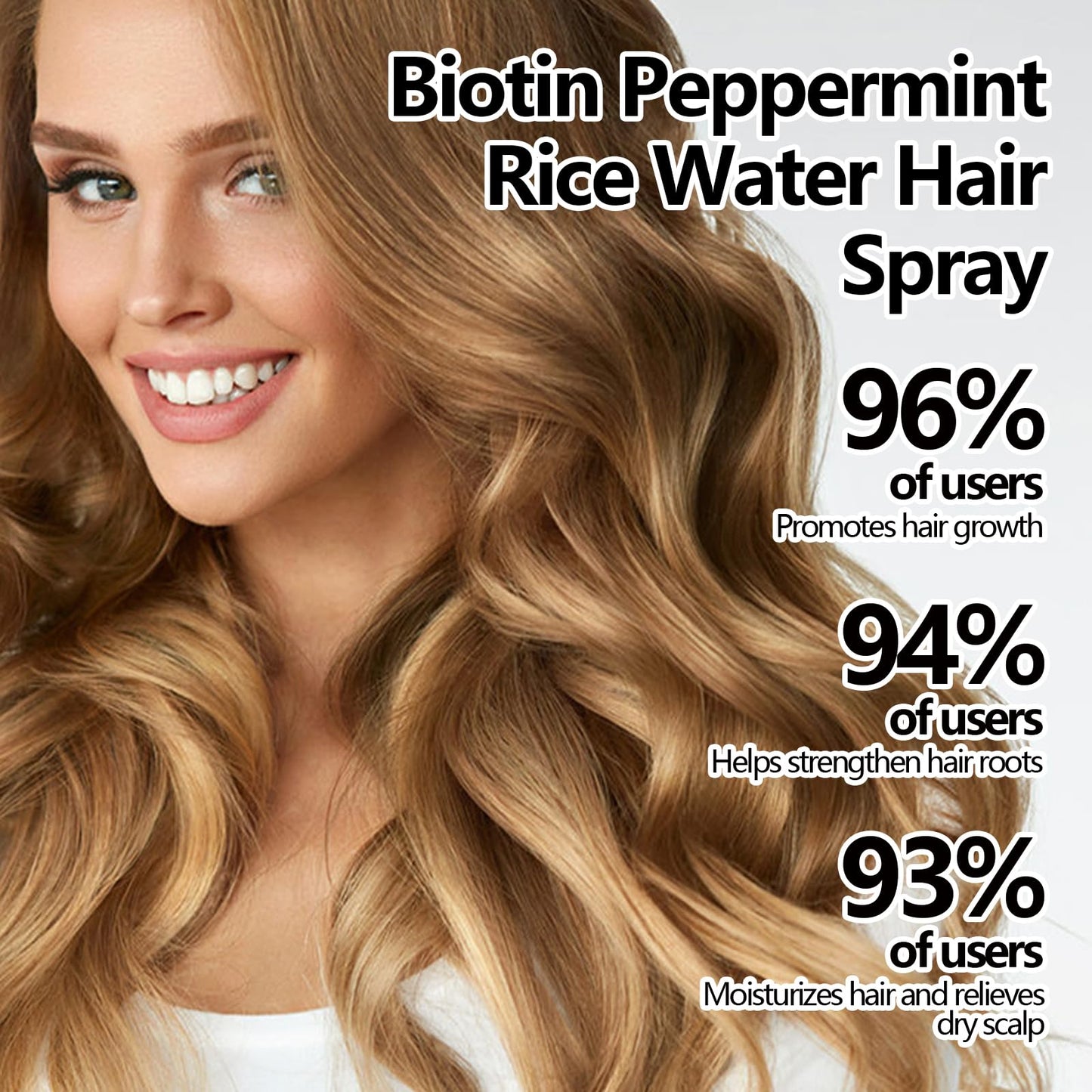 Rice Water for Hair Growth Spray - Serum with Biotin, Peppermint and Rice Water, Non-Greasy Spray Naturally Thicker, Longer, Softer Men & Women 3.38 fl oz