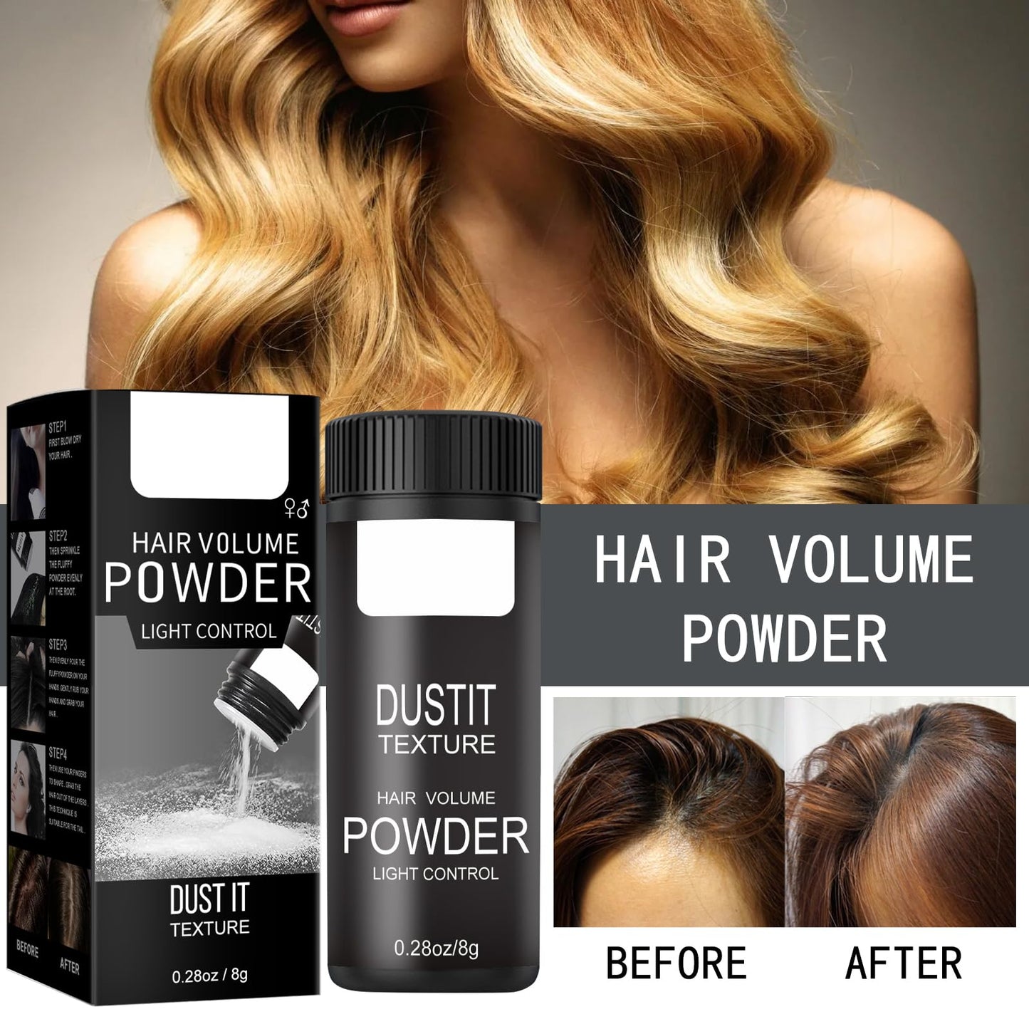 Hair Styling Powder, Texture Powder for Men Women, Matte Finish Texture Volume Powder for Soft Fluffy Hair All Day
