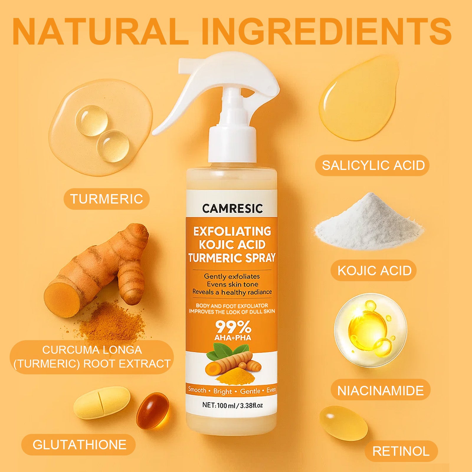 CAMRESIC Exfoliating Body Spray with Kojic Acid & Turmeric-100ml