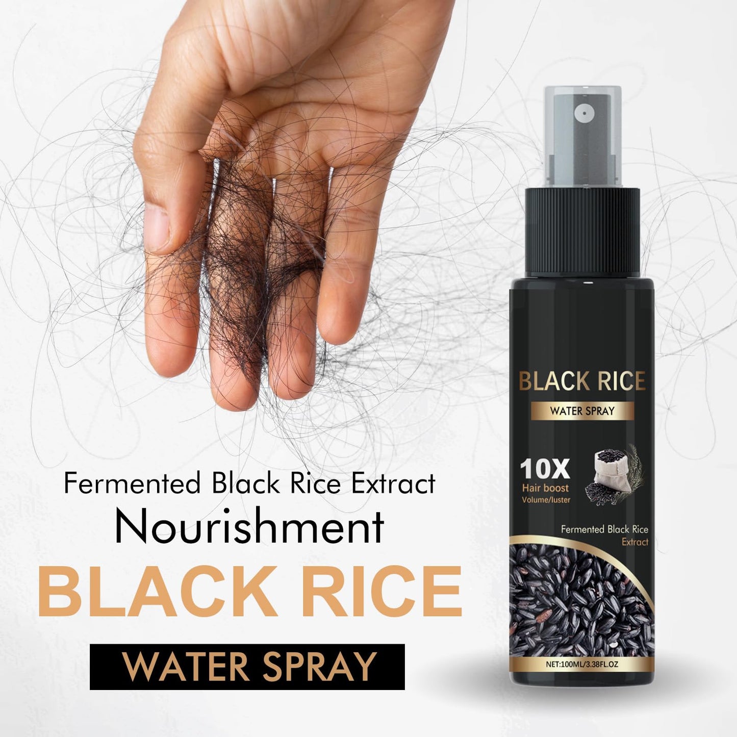 Hair Growth Spray, Black Rice Water for Hair Growth Serum - Leave-In Spray for Men & Women, Effective for Hair Loss, Damaged Dry Hair, Hair Regrowth for Thicker Longer Fuller Hair 3.38 fl oz